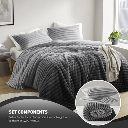 Fluffy Ribbed Plush Comforter Set