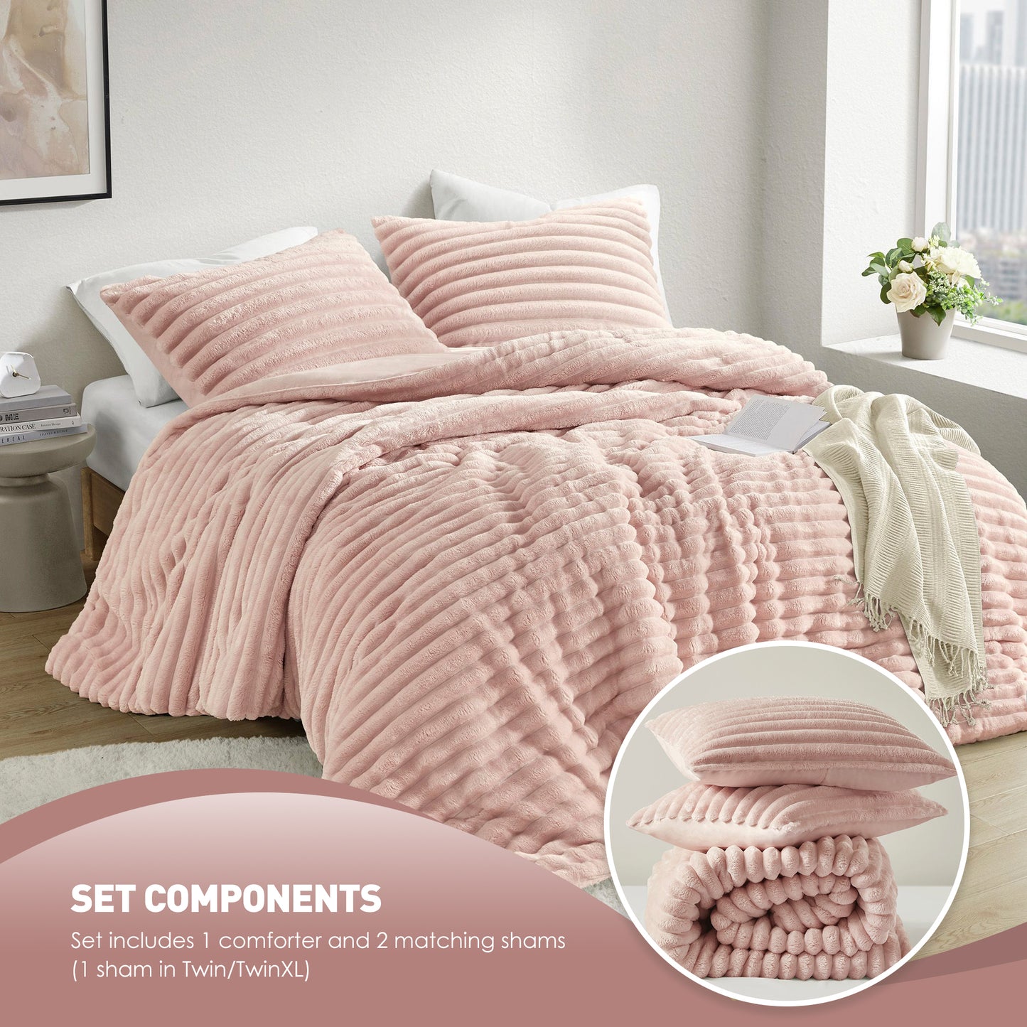 Fluffy Ribbed Plush Comforter Set