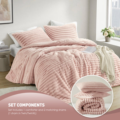 Fluffy Ribbed Plush Comforter Set