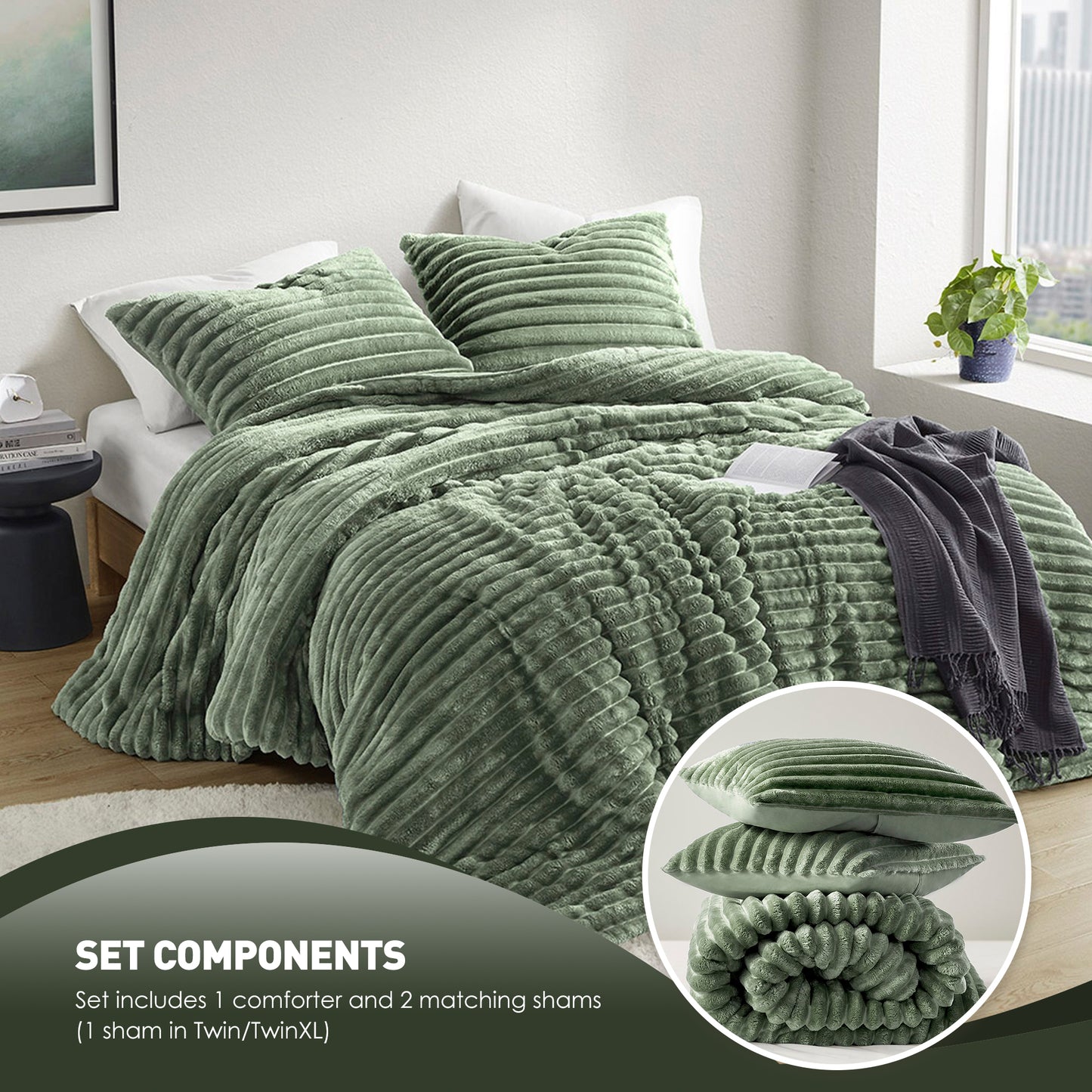 Fluffy Ribbed Plush Comforter Set