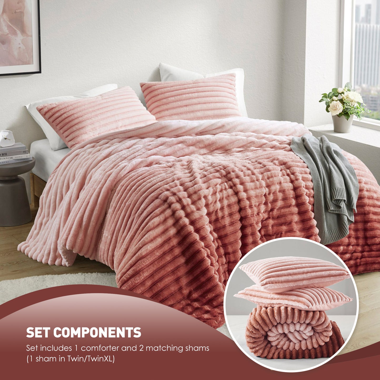 Fluffy Ribbed Plush Comforter Set