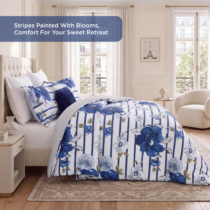 Rosalie Stripe Floral Bedding Comforter Set with Decorative Pillow