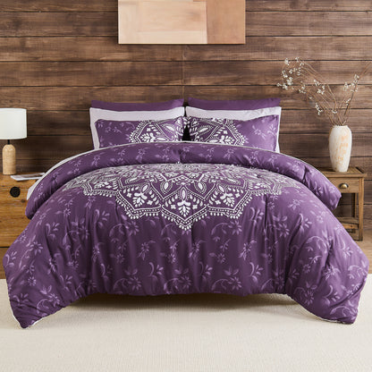 Oversized Medallion Print Comforter Set with Sheets and Side Pockets