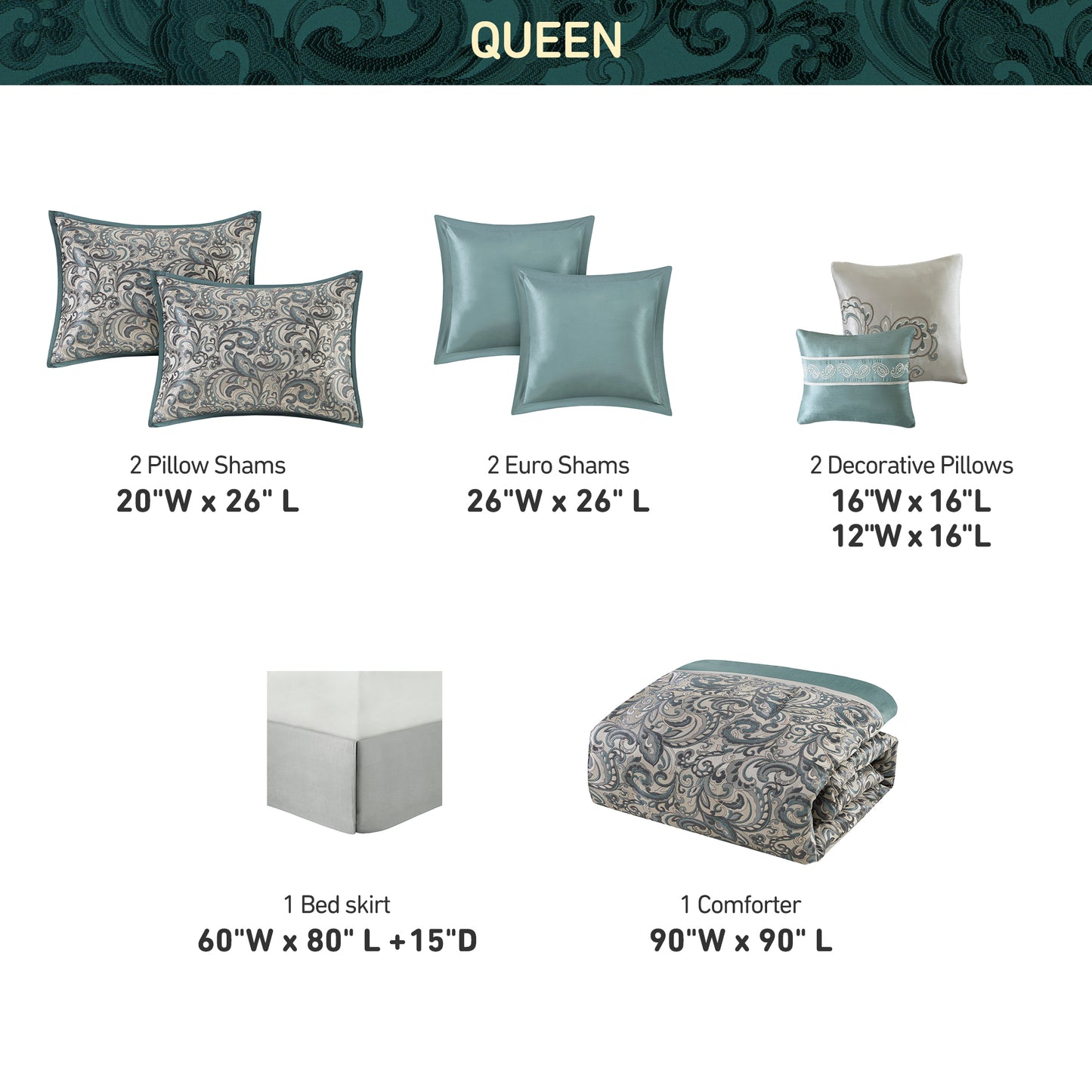 Jacquard Comforter Set with Bedskirt and Decor Pillows