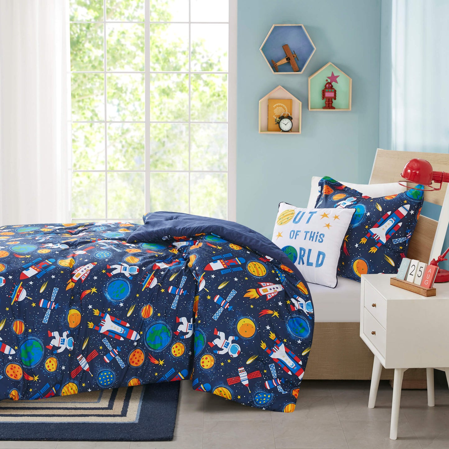 Jason Space Rocket  Boys Comforter Set with Decor Pillow