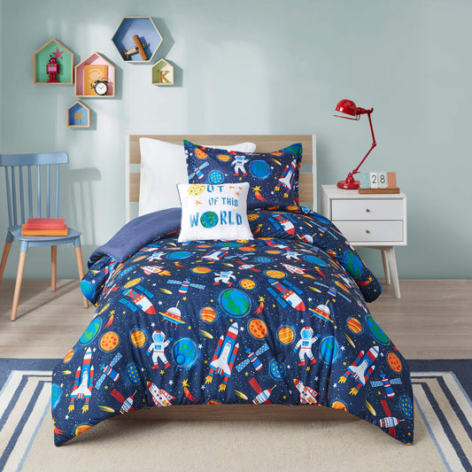 Jason Space Rocket  Boys Comforter Set with Decor Pillow