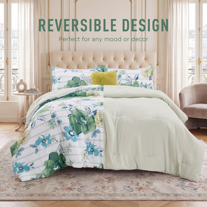 Rosalie Stripe Floral Bedding Comforter Set with Decorative Pillow