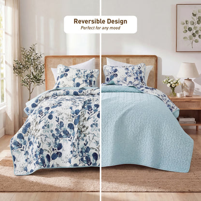 Floral Botanical Garden Style Quilt Bedspread with Sham