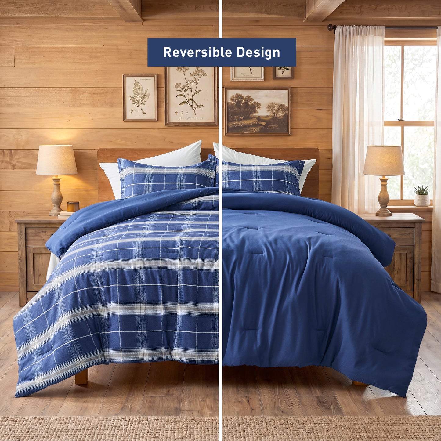 Plaid Reversible Comforter Sets with Pillow Shams