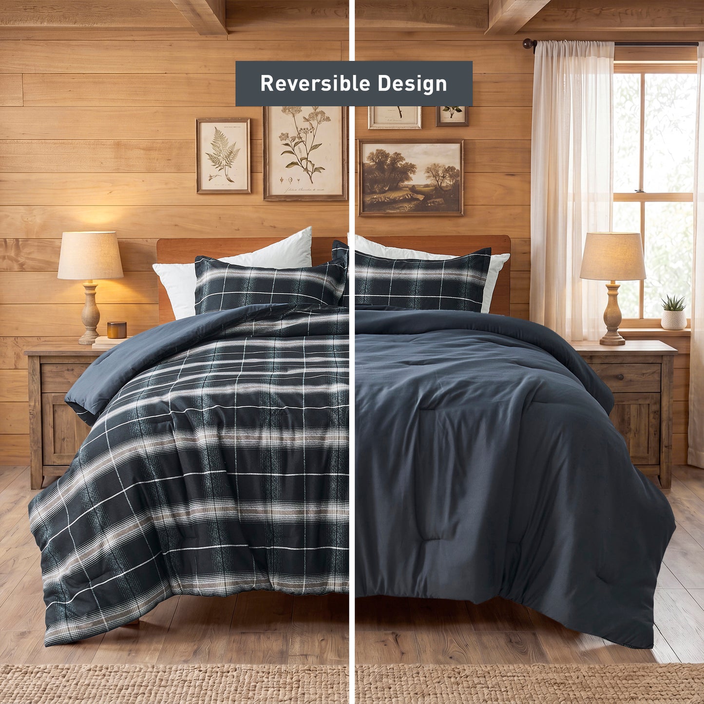 Plaid Reversible Comforter Sets with Pillow Shams