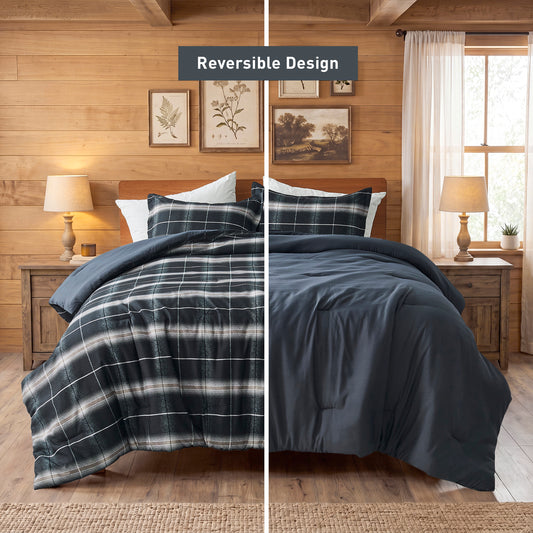 Plaid Reversible Comforter Sets with Pillow Shams