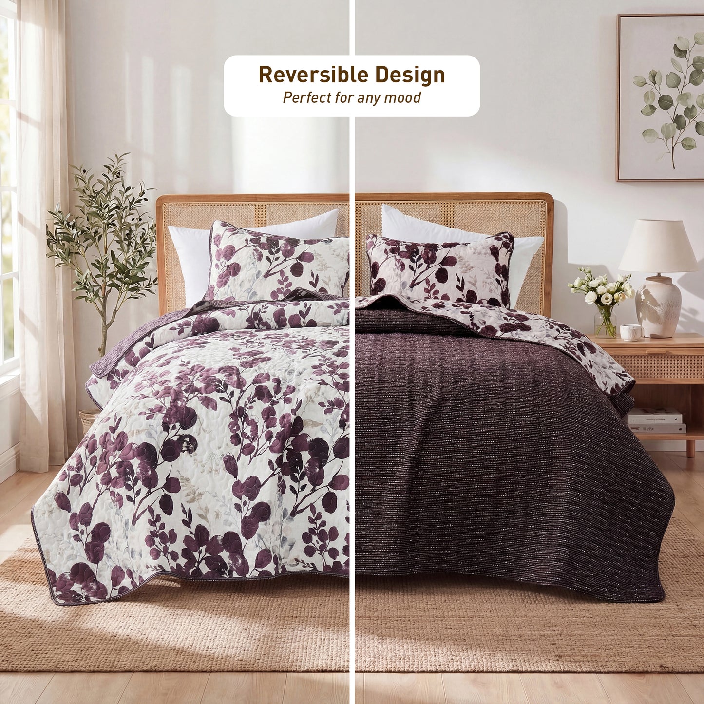 Floral Botanical Garden Style Quilt Bedspread with Sham
