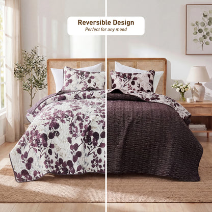 Floral Botanical Garden Style Quilt Bedspread with Sham