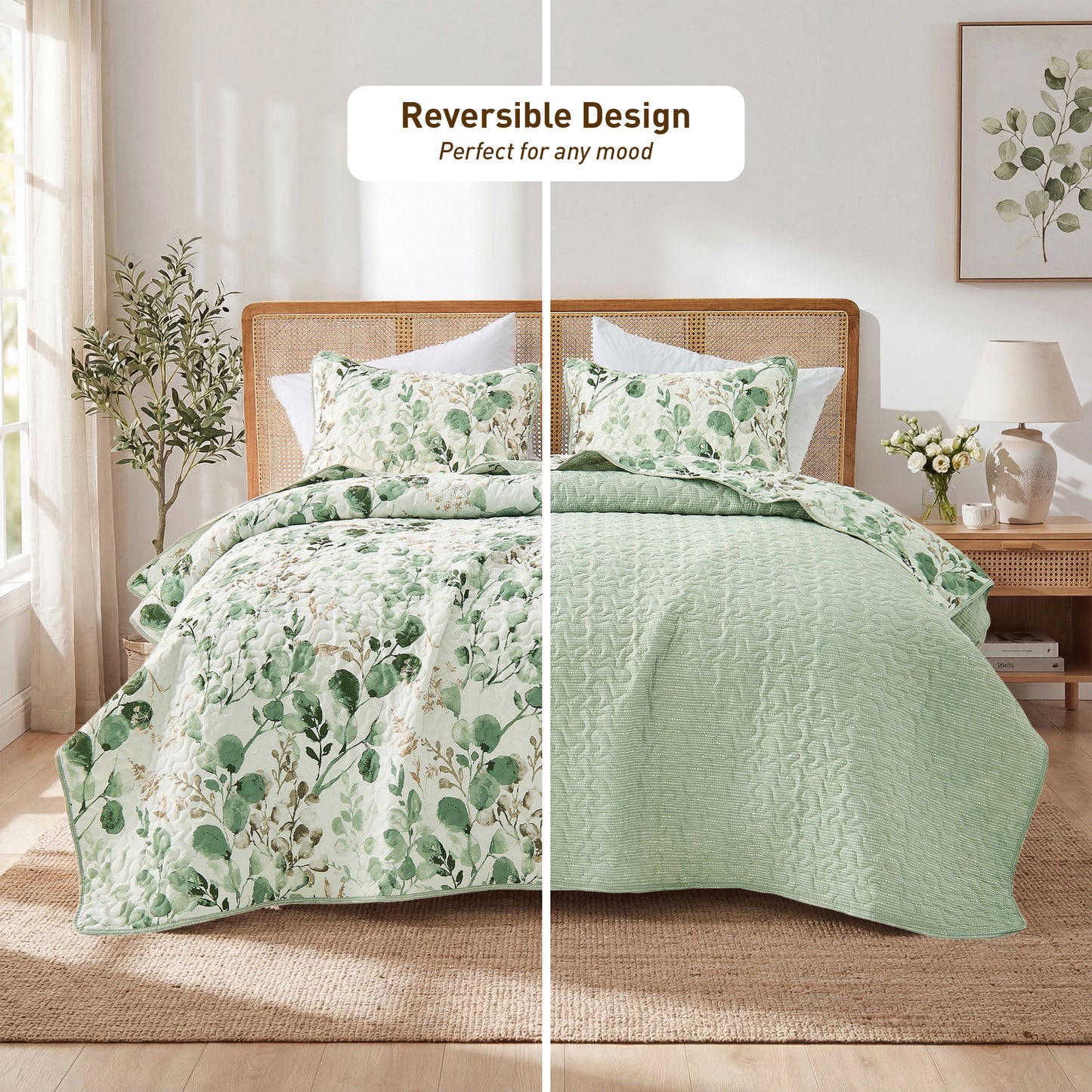 Floral Botanical Garden Style Quilt Bedspread with Sham