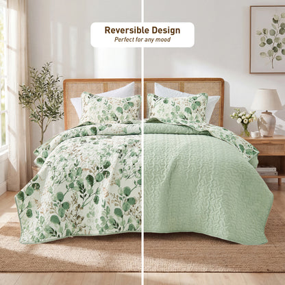 Floral Botanical Garden Style Quilt Bedspread with Sham