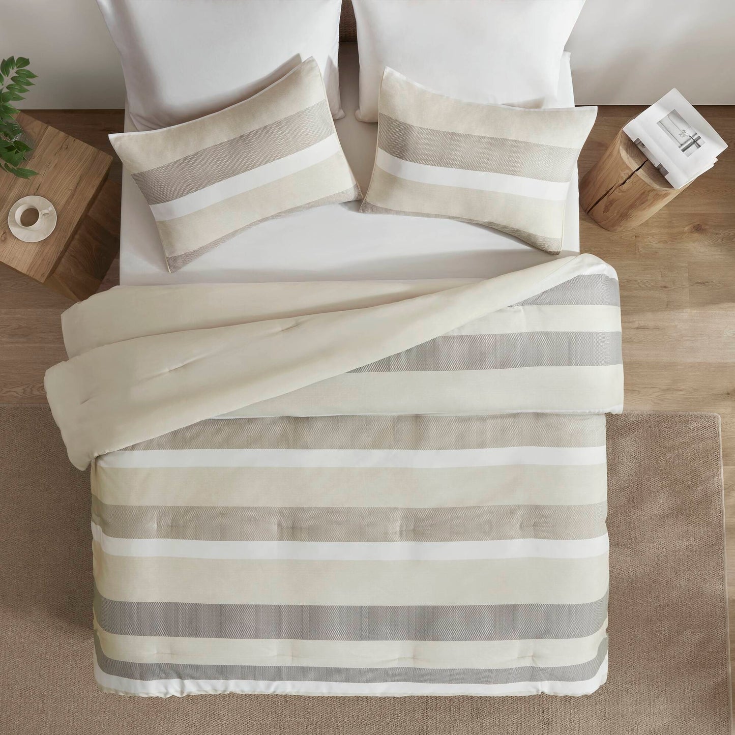 Reversible Striped Comforter Set for Dorm Bedding, Lightweight All Season Comforter Bed Set