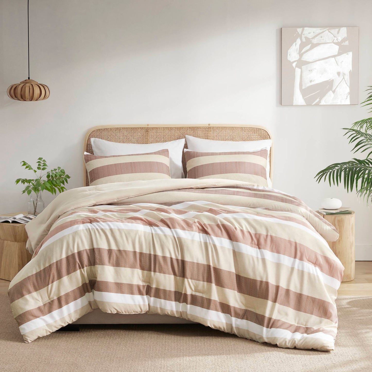Reversible Striped Comforter Set for Dorm Bedding, Lightweight All Season Comforter Bed Set