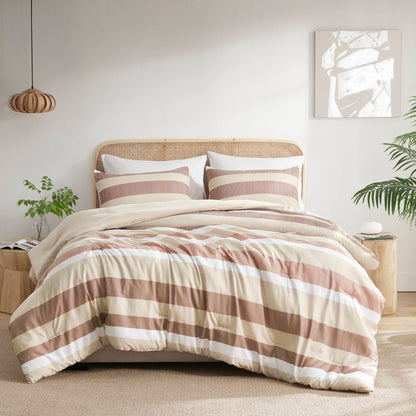 Reversible Striped Comforter Set for Dorm Bedding, Lightweight All Season Comforter Bed Set