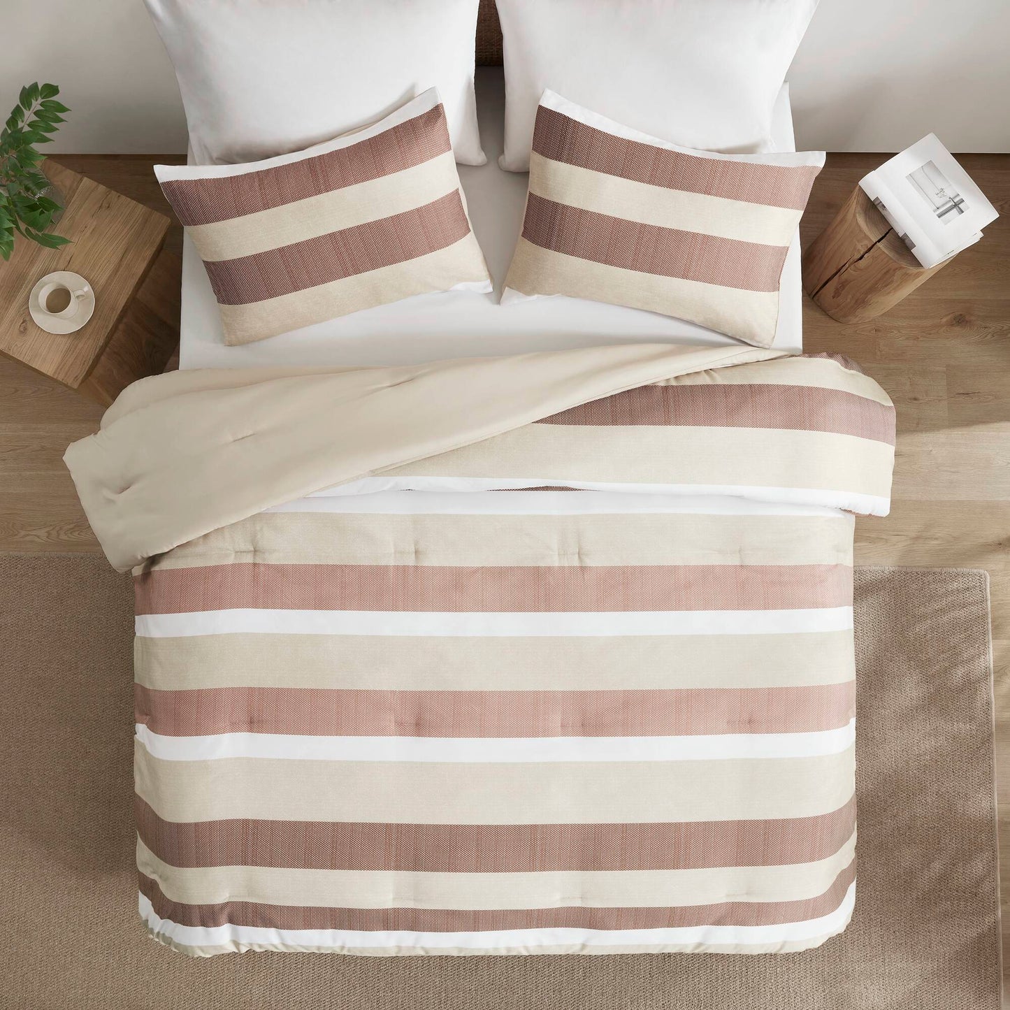 Reversible Striped Comforter Set for Dorm Bedding, Lightweight All Season Comforter Bed Set