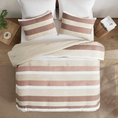 Reversible Striped Comforter Set for Dorm Bedding, Lightweight All Season Comforter Bed Set