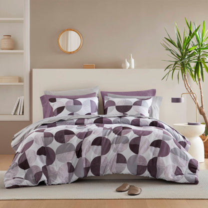 Round Geometric Print Comforter Set, Bed-in-a-Bag Bedding Set