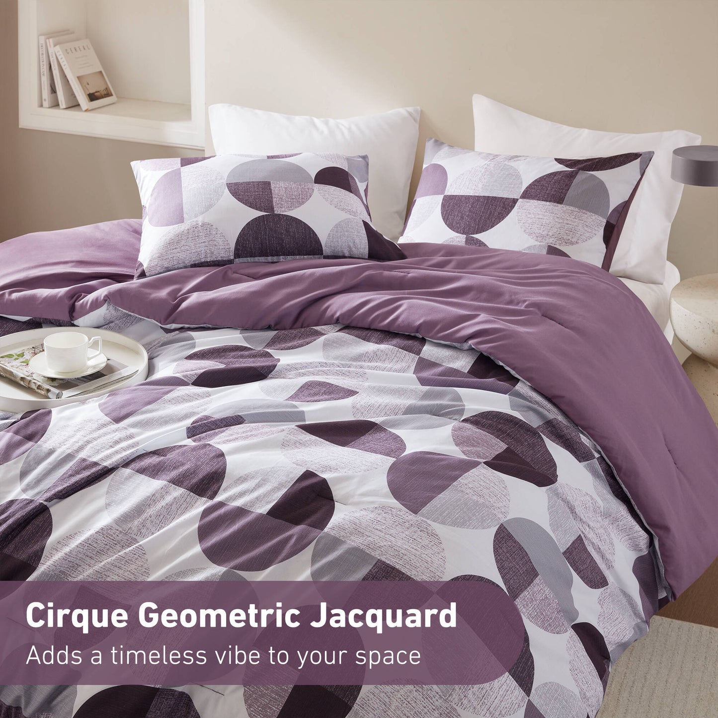 Round Geometric Print Comforter Set, Bed-in-a-Bag Bedding Set
