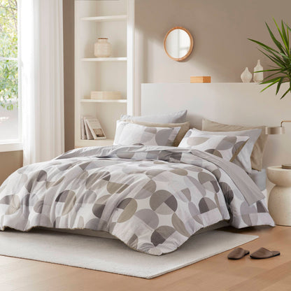 Round Geometric Print Comforter Set, Bed-in-a-Bag Bedding Set