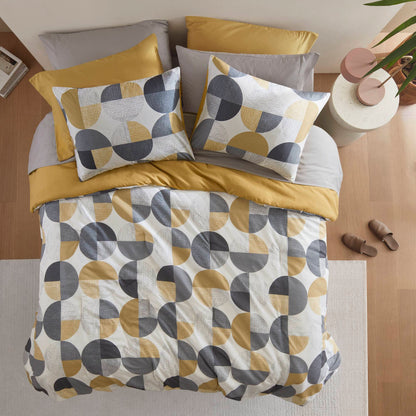 Round Geometric Print Comforter Set, Bed-in-a-Bag Bedding Set