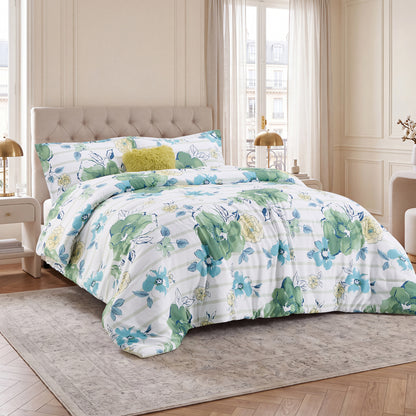 Rosalie Stripe Floral Bedding Comforter Set with Decorative Pillow