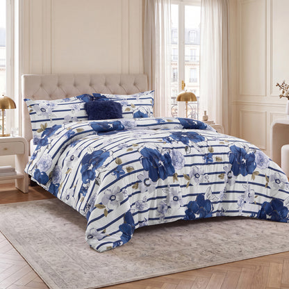 Rosalie Stripe Floral Bedding Comforter Set with Decorative Pillow