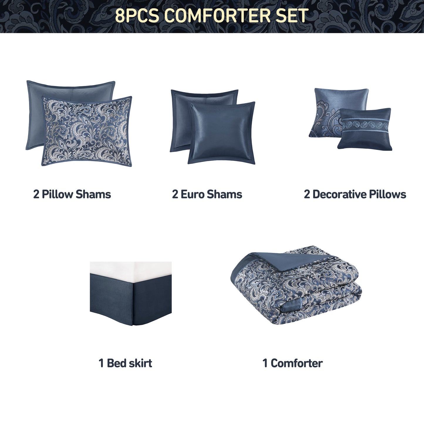Jacquard Comforter Set with Bedskirt and Decor Pillows