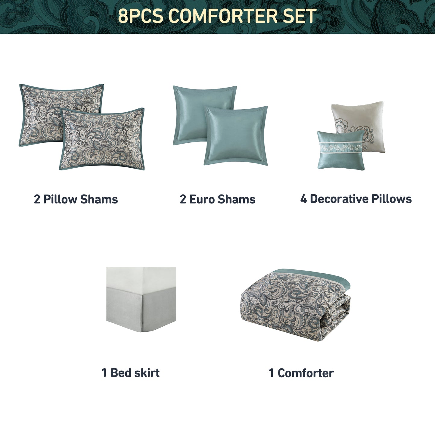 Jacquard Comforter Set with Bedskirt and Decor Pillows