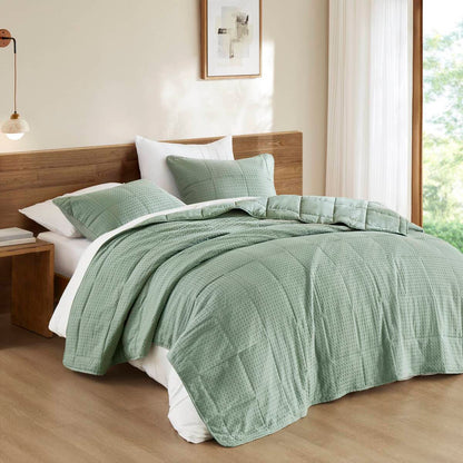 Waffle Weave Textured Quilt Set