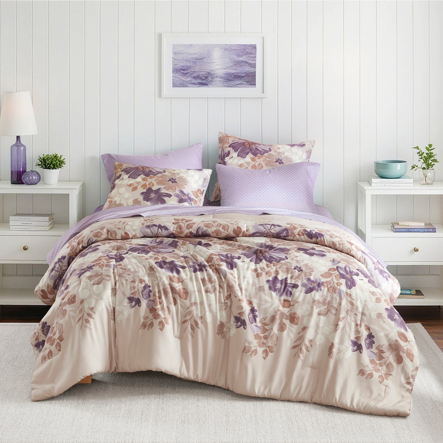Microfiber Comforter Set, Watercolor Flora Print