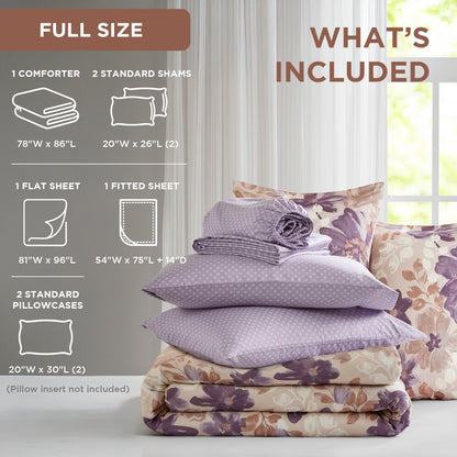 Microfiber Comforter Set, Watercolor Flora Print
