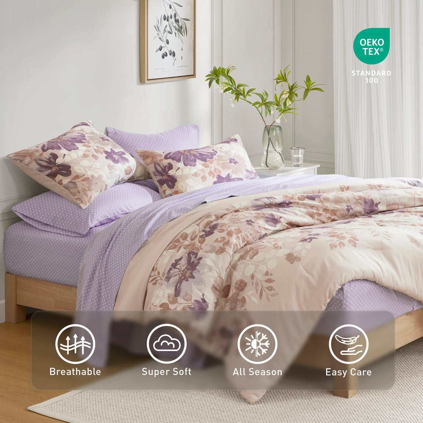 Microfiber Comforter Set, Watercolor Flora Print
