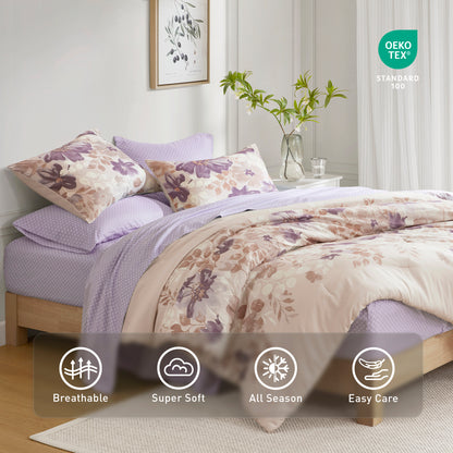 Microfiber Comforter Set, Watercolor Flora Print
