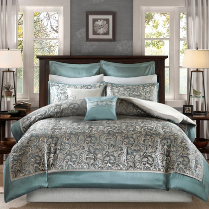 Jacquard Comforter Set with Bedskirt and Decor Pillows