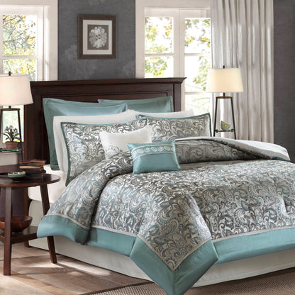 Jacquard Comforter Set with Bedskirt and Decor Pillows
