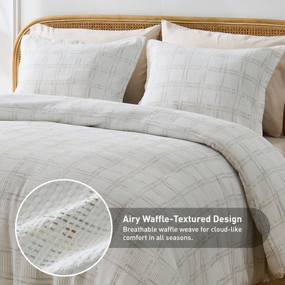 Solid Classic Waffle Weave Textured Duvet Cover Set