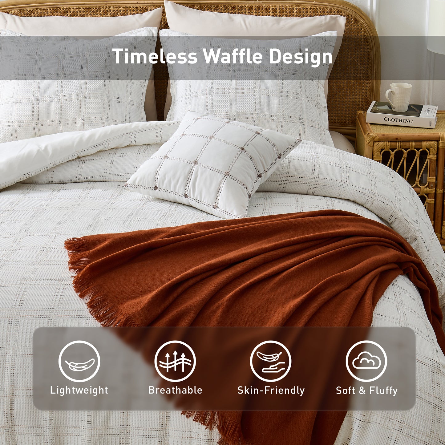 Solid Classic Waffle Weave Textured Duvet Cover Set