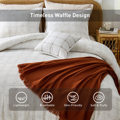 Solid Classic Waffle Weave Textured Duvet Cover Set