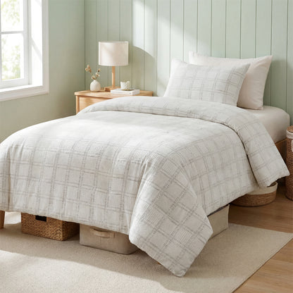 Solid Classic Waffle Weave Textured Duvet Cover Set