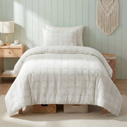 Solid Classic Waffle Weave Textured Duvet Cover Set